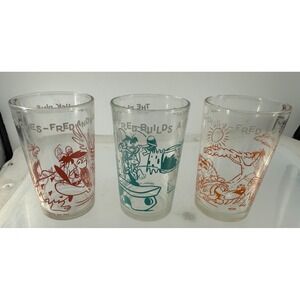 VTG 1962 Welch's Flintstones Jelly Jar Glasses Fred Barney Dino Set of 3